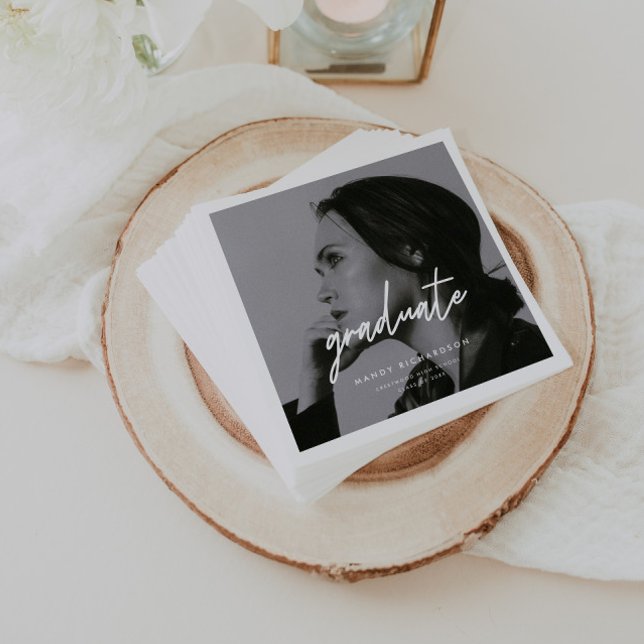 Modern Minimalistic Script Photo Graduation Party Serviette (Von Creator hochgeladen)