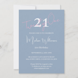 Modern Minimalistisch 21. Rosa Blau Geburtstag Einladung