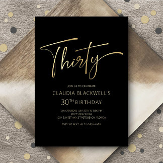 Modern Minimalistisch Black Gold 30. Geburtstag Einladung