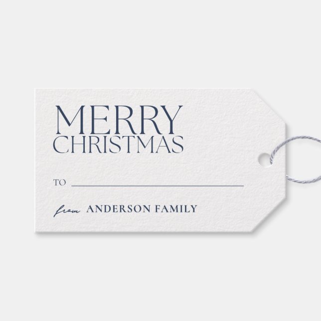 Modern Minimalistisch Blue Frohe Weihnachten Geschenkanhänger (Vorderseite (Horizontal))
