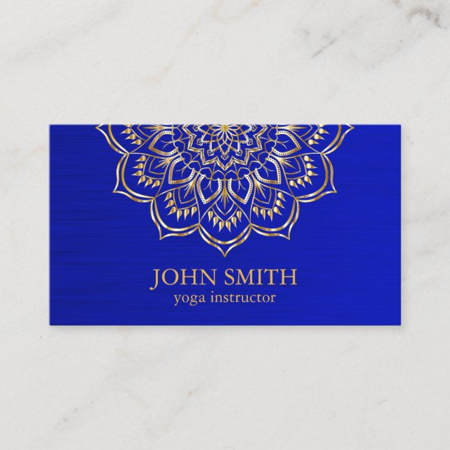 Modern Minimalistisch Blue Gold Lotus Yoga Instruc Visitenkarte (Vorderseite)