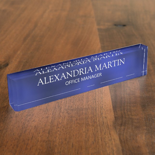 Modern Minimalistisch Blue Job Name Namensplakette (Seite)