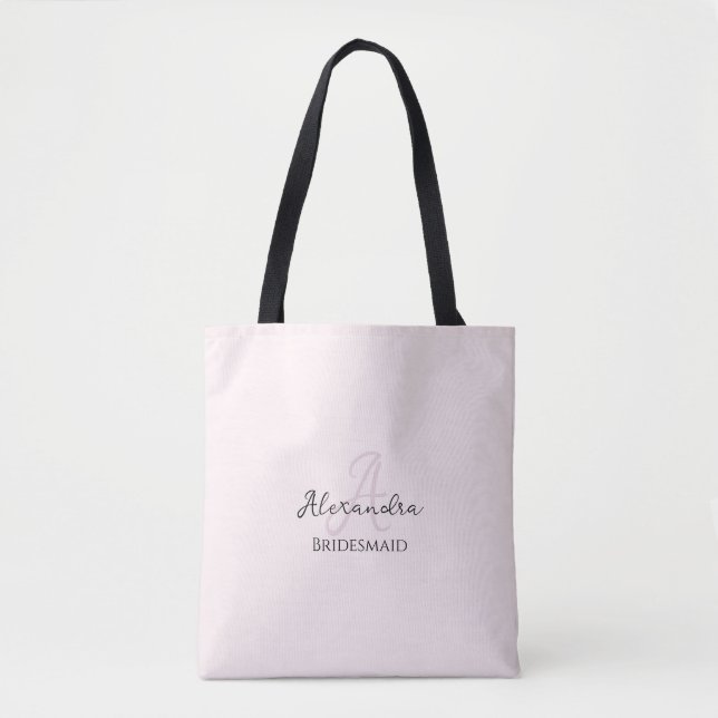 Modern Minimalistisch Blütenrosa Monogram Bridesma Tasche (Vorderseite)