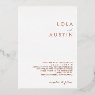 Modern Minimalistisch Echte Rosenhochzeit Folieneinladung