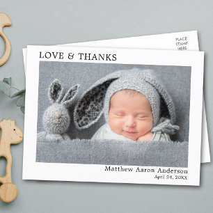 Modern Minimalistisch Einfach Liebe und Dank Baby Postkarte