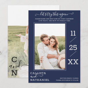 Modern Minimalistisch Navy Blue Foto Monogram Save The Date