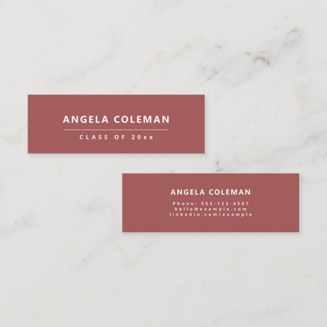 Modern Minimalistisch Red Abschluss Name Card Telefonnummerkarte (Vorne/Hinten)