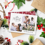 modern minimalistisch rustikal 4 Foto Weihnachtsbu Feiertagskarte<br><div class="desc">Frohe Weihnachten rustikale Multi 4 Foto Ferienkarte. Mit elegantem,  modernem handgezeichneten Text und Bäumen. Burgundy Backer Farbe kann angepasst werden.</div>