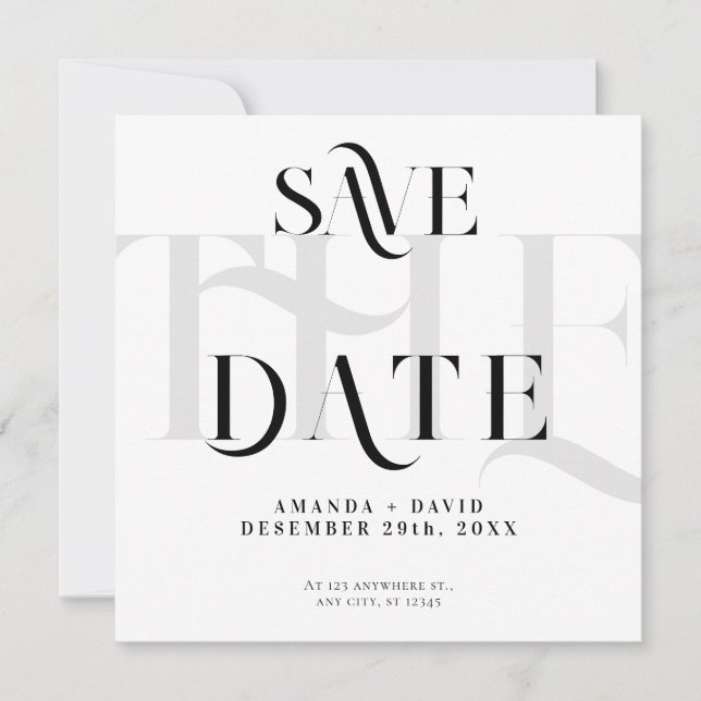 Modern minimalistisch schwarz-weiß save the date (Vorderseite)