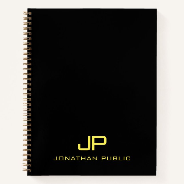 Modern Minimalistisch Template Monogram Black Gold Notizbuch (Vorderseite)
