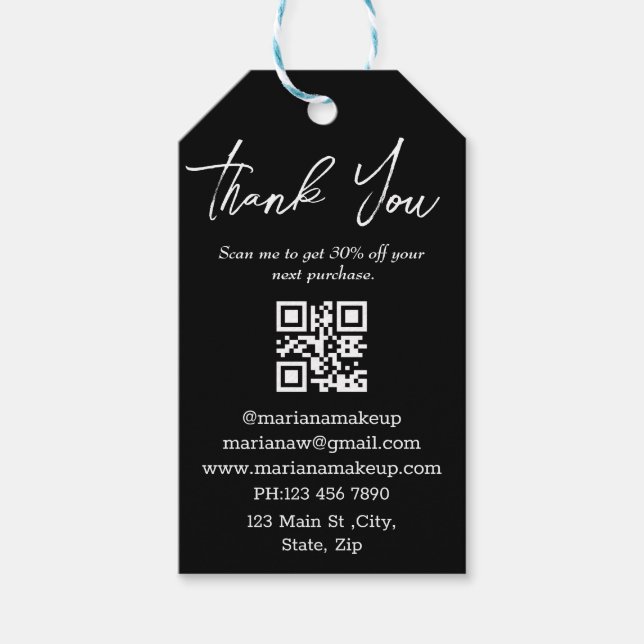 modern minimalistisch Vielen Dank Business qr Code Geschenkanhänger (Vorderseite)