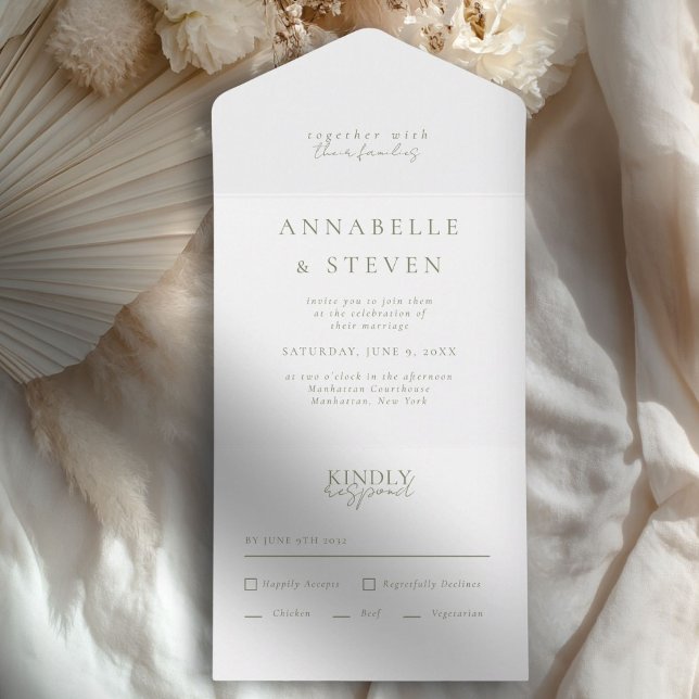 Modern, minimalistisch, weiß, Hochzeit All In One Einladung (Modern, Minimal, White & Copper, Wedding All In One Invitation)