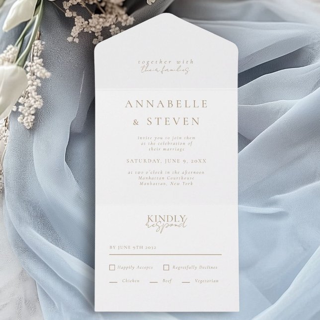 Modern, minimalistisch, weiß, Hochzeit All In One Einladung (Modern, Minimal, White, Wedding All In One Invitation)
