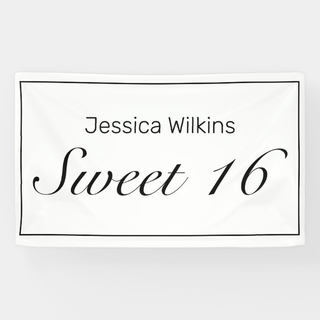 Modern Minimalistisch White Sweet 16 Birthday Bann Banner (Horizontal)