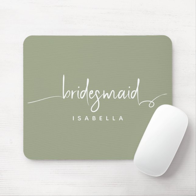 Modern Minimalistische Bridesmaid Script Sage Gree Mousepad (Mit Mouse)