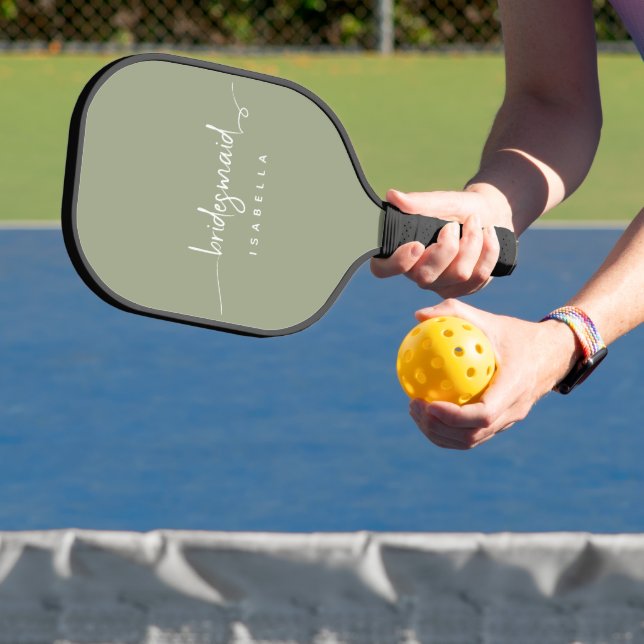 Modern Minimalistische Bridesmaid Script Sage Gree Pickleball Schläger (InSitu)