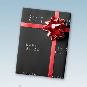 Modern-minimalistische editierbare Namen   Schwarz Geschenkpapier