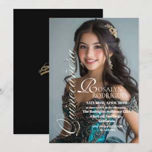Modern & minimalistische Foto-Quinceanera Gold Wei Einladung