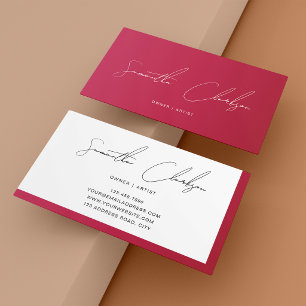 Modern-minimalistische, handgeschriebene Hot-Pink- Visitenkarte