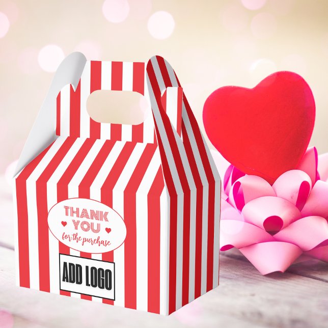 Modern Minimalistische Red White Strip Logo Geschenkschachtel (Von Creator hochgeladen)