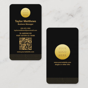 Modern-minimalistische schwarze und goldene Punkte Visitenkarte