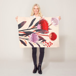 Modern minimalistischer Boho-Blumen-Botanik Fleecedecke