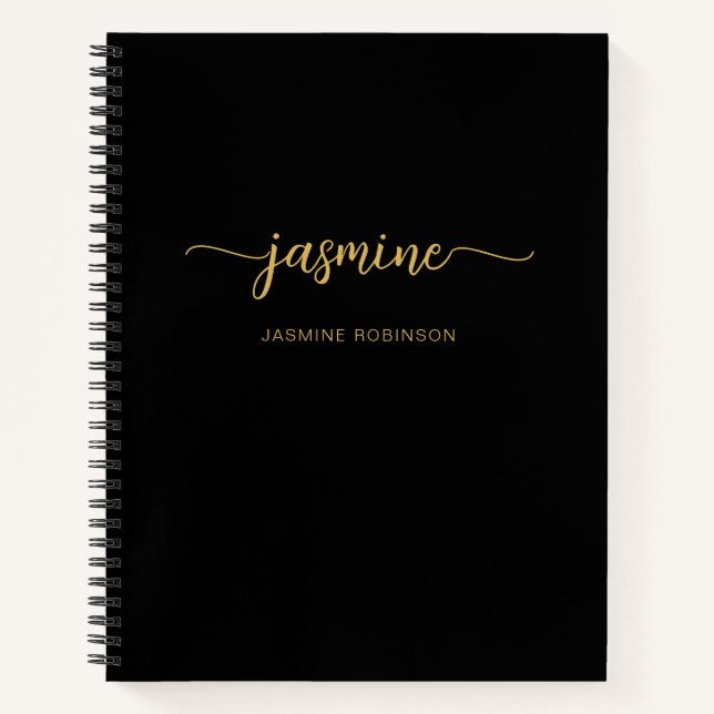Modern Minimalistischer Name für das Schwarze Gold Notizbuch (Vorderseite)
