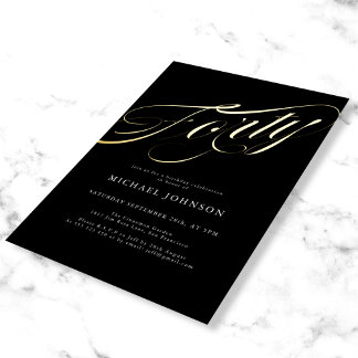 Modern minimalistischer vierzigster schwarzer gold folieneinladung