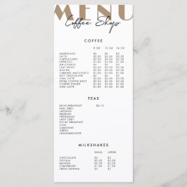 Modern Minimalistisches Coffee Shop Menü Menükarte