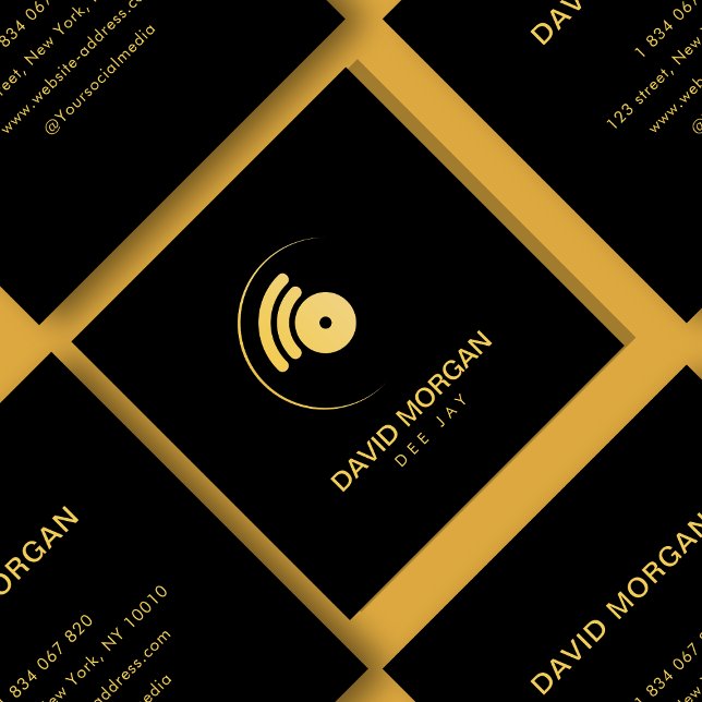Modern Minimalistisches DJ-Black & Gold-Logo Quadratische Visitenkarte (Von Creator hochgeladen)