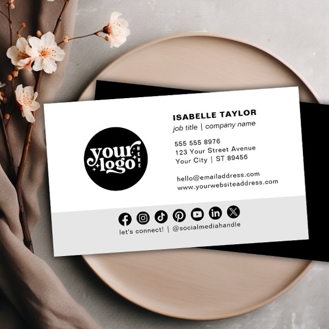Modern Minimalistisches Firmenlogo Social Media Ic Visitenkarte (Modern Minimalist Company Logo Social Media Icons Business Card)