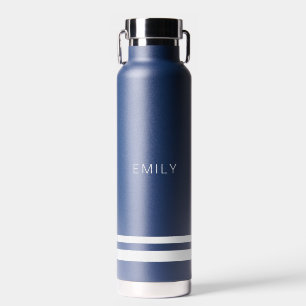 Modern minimalistisches Marineblau-Weiß-Streifen Trinkflasche