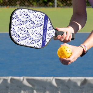 Modern minimalistisches Marineblau-weißes florales Pickleball Schläger