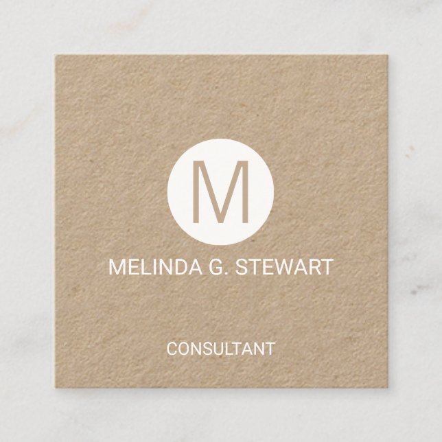 Modern Minimalistisches Mongram Kraft Paper Quadratische Visitenkarte (Vorderseite)