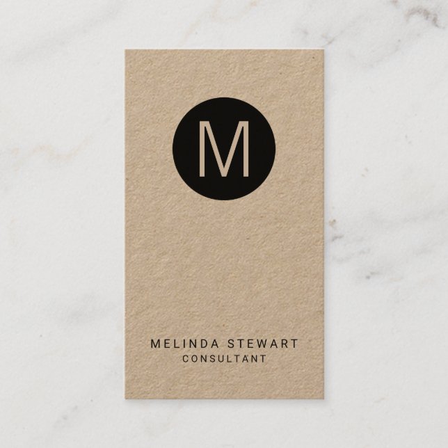 Modern Minimalistisches Mongram Kraft Paper Visitenkarte (Vorderseite)