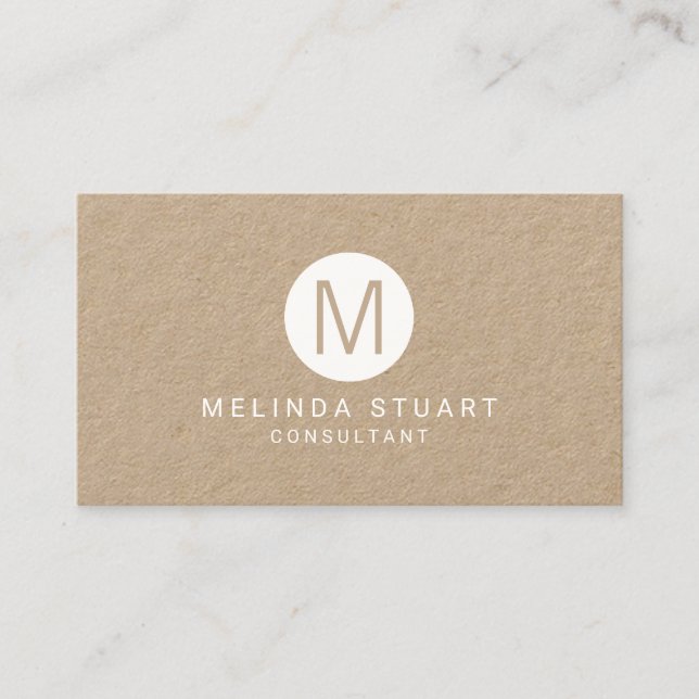 Modern Minimalistisches Mongram Kraft Paper Visitenkarte (Vorderseite)