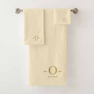 Modern Minimalistisches Monogram Gold White Badhandtuch Set