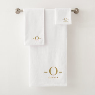 Modern Minimalistisches Monogram Gold White Badhandtuch Set