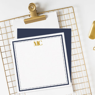 Modern-minimalistisches Monogramm in Navyblau und Mitteilungskarte