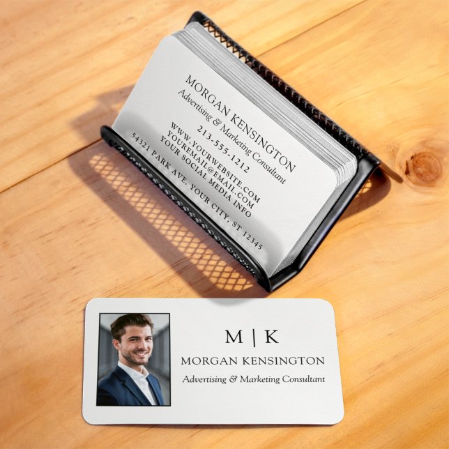 Modern Minimalistisches Monogramm oder Logo-Foto h Visitenkarte (Edit to Customize text, colors and more)
