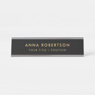 Modern minimalistisches Schwarz-Gold-Professionell Schreibtischnamensplakette