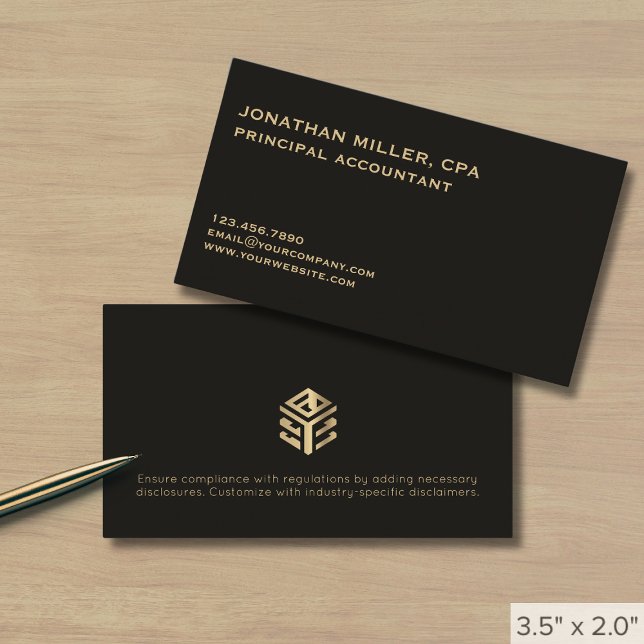 Modern Minimalistisches Schwarzes Gold-Logo Visitenkarte (Von Creator hochgeladen)