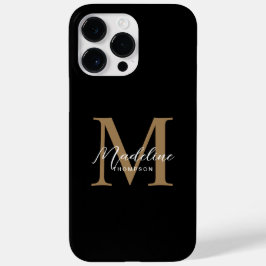 Modern Minimalistisches Script Black Gold Monogram Case-Mate iPhone 14 Pro Max Hülle