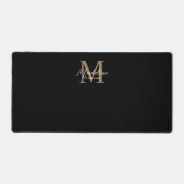 Modern Minimalistisches Script Black Gold Monogram Schreibtischunterlage