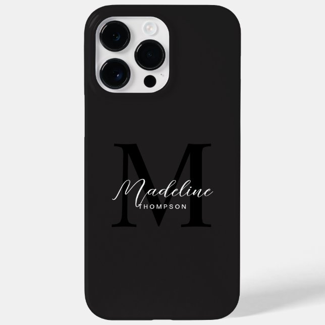Modern Minimalistisches Script Black Monogram Case-Mate iPhone 14 Pro Max Hülle (Rückseite)