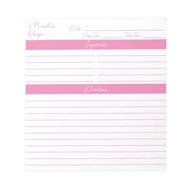 Modern Minimalistisches Script, hellrosa Rezepte Notizblock (Vorderseite)