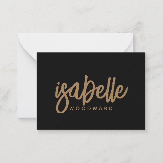 Modern Minimalistisches Script Monogram Gold Black Mitteilungskarte (Vorderseite)