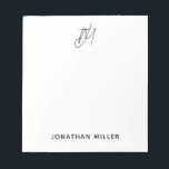 Modern Minimalistisches Script Monogram White Notizblock<br><div class="desc">Behalt alle deine Notizen,  die mit diesem modernen,  minimalistischen Script Monogramm Notizblock organisiert sind. Dieses Notizblock ist schlicht und elegant und eignet sich hervorragend für den Einsatz im Zuhause,  im Büro oder unterwegs. Der weiße Hintergrund und das anpassbare Skriptmonogramm machen dieses Notizblock zu einer stilvollen Ergänzung zu jedem Arbeitsbereich.</div>