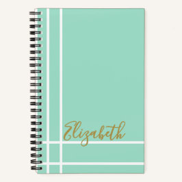 Modern Mint Green Custom Name Minimalist Notizbuch