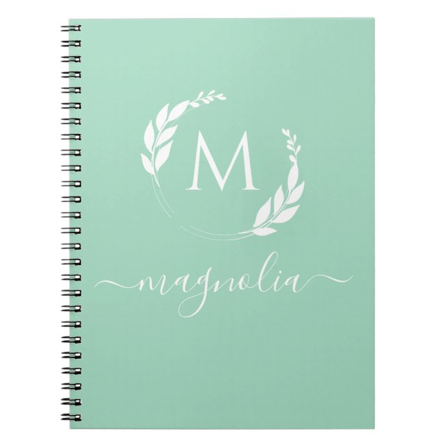 Modern Mint Green Monogram Name Initial Notebook Notizblock (Vorderseite)